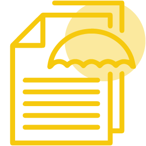 Yellow icon of stacked documents, representing legal help and connection with Seattle-based car accident attorneys.