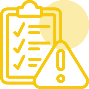 Yellow icon of a checklist with an exclamation mark, representing case follow-up and ongoing updates from the Seattle Car Accident law firm.